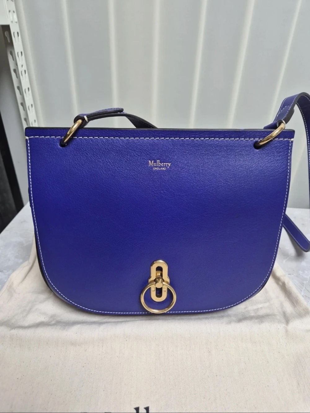 Mulberry Cobalt Blue Leather Shoulder Bag with Gold Hardware